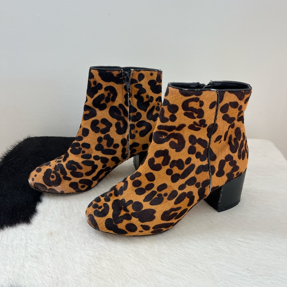 Calf hair leopard print ankle boots